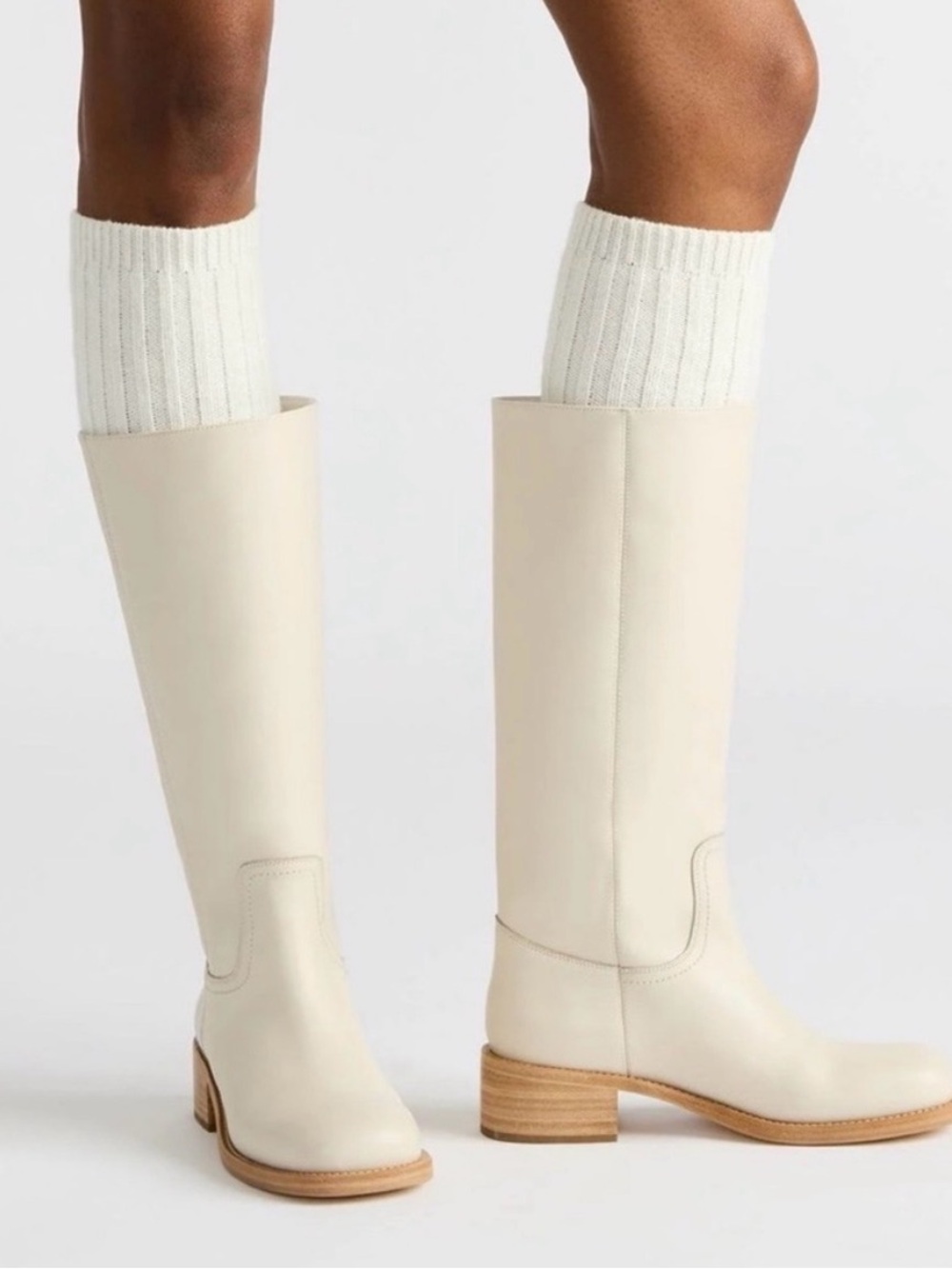 Steve Madden Riggs Bone Cream Knee High Women’s Riding Moto Boots 8M Leather